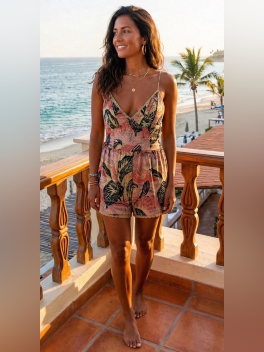 Urban Outfitters Kimchi Blue Leaf Print Romper XS Boho Floral Festival Pink